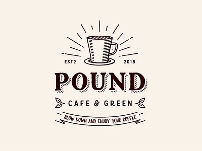 Pound Cafe & Green cafe caffe coffee green leaf logo mug pound retro vintage