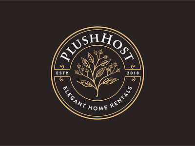 PlushHost apartments elegant flowers home hotel logo palnt rentals retro vintage