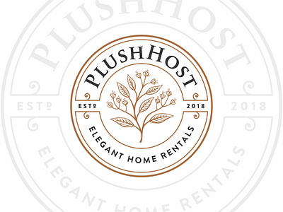 PlushHost character design elegant home hotel logo plant rentals retro vintage