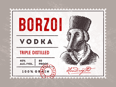 Borzoi Vodka borzoi character distilling distllery greyhound hound illustration label design logo retro russian vodka vintage vodka
