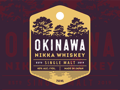 Okinawa Whiskey distillery japan label logo malt nikka okinawa pine retro sunset vector vintage whiskey