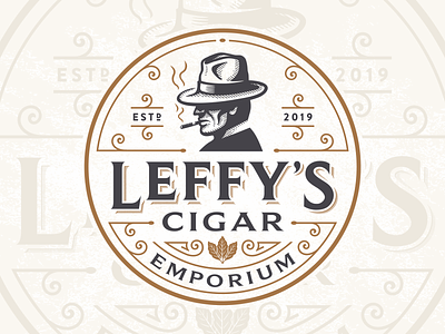 Leffy s Cigar Emporium character cigar design emporium illustration leaves logo portrait prohibition retro vintage