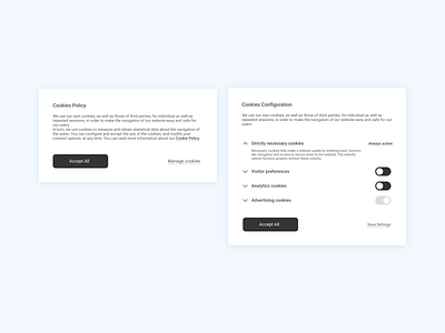 Cookies Policy modal window design ui ux