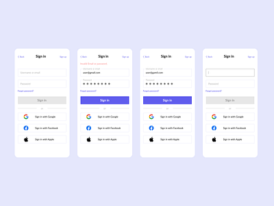 Sign in mobile pages design ui ux