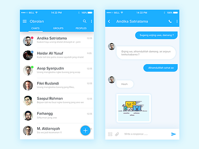 Chat App Mobile Design app design blue chat freelance illustration ios message uiux user interface