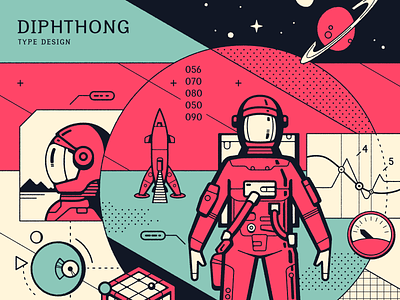 Diphthong Type Design Cover astronaut charts cover data illustration instruments moon print retro rocket sci fi science space typogaphy