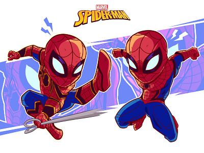 Spiderman Homecoming and Iron Spider art cartoon characterdesign chibi design digitalart fanart illustration marvel movie spiderman