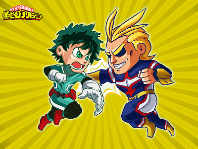 Deku Vs All Might cartoon characterdesign chibi digitalart fanart illustration