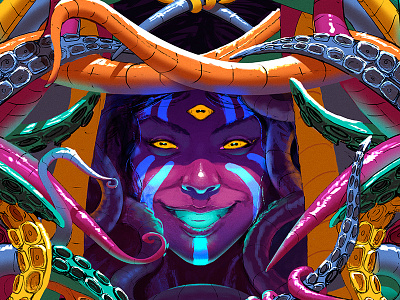 Cthulhu Queens - Medusa colourful cthulhu hp lovecraft illustration medusa painting psychadelic tentacles