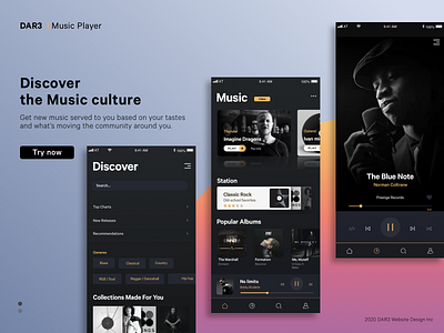 Music Player App | Dark Mode app branding dark ui design minimal music music player ui uidesign website