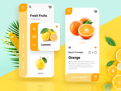 Grocery food fruits App Design app apple booking branding cards ui dailyui design fruit fruits lemon minimal orange order ui uidesign vegetable