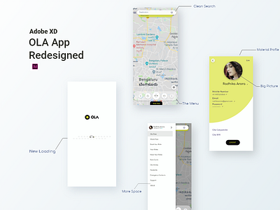 OLA App UI Redesigned adobexd app apple ola ride transport uber ui
