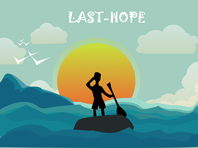 Last Hope - Illustration of a lost boy adobexd birds clouds illustration landscape ocean scene sea sky sun vector