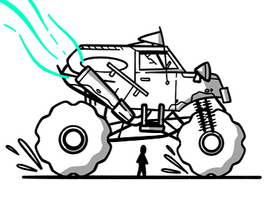 Monster black derby dribbble fast flat icon illustration monster truck moove shot sketch smash speed stroke truck vector vehicle white zoom