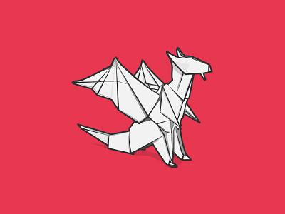 Origami Dragon animal beast flat illustration mystical paper red small stroke vector