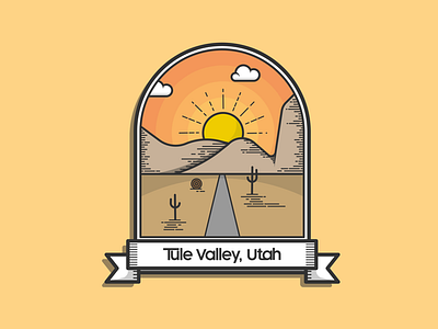 Tule Valley badge cactus desert illustration lines mountains nature outdoors shot stoke tumbleweed vector