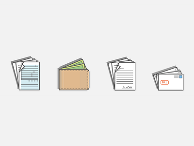 Icon set bill contract dribbble flat icon illustration money paper shot stroke tax wallet