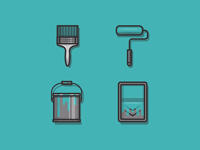 Decoration icon set brush colour decorate diy dribbble drip flat green icon paint roll shot