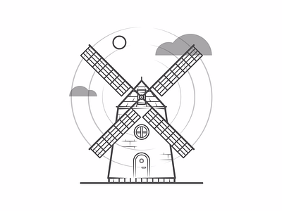 Wind mill black cloud dribbble flat icon mill shot spin white wind wind mill