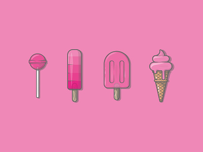 Ice Cream Icon set colour dribbble flat fruit ice ice cream ice cream cone ice lolly icon illustration lolly pink shot stroke summer vector