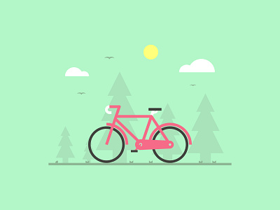 Bike Trip bike colour cycle dribbble exercise fast flat icon illustration illustrator landscape move scene shot stroke travel vector woods