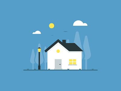 House Goals colour dribbble flat home house icon illustration landscape light scene shot street stroke sun tree vector