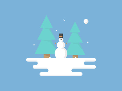 Snow Man christmas colour dribbble flat icon illustration illustrator landscape man scene shot snow snow flake snowing snowman tree vector