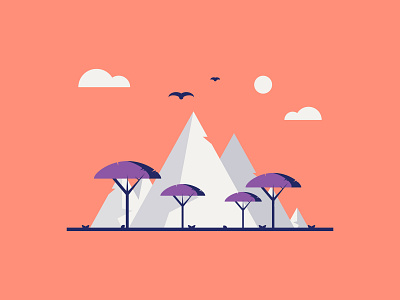 Mountains bird colour dribbble enviroment flat icon illustration mountain peak safari scene shot stroke travel tree vector