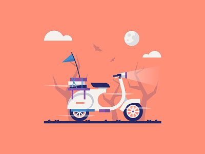 Midnight Food colour dribbble driver fast flat food icon illustration illustrator night pizza scared scary scooter shot stroke take away takeaway travel vector