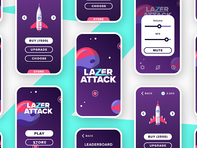 Lazer Attack app colour dribbble flat game games icon illustration logo rocket shot space stroke travel ui ux vector video game web