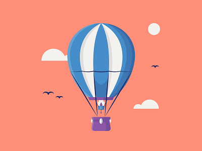 Hot Air Balloon air balloon cloud colour dribbble flame flat fly high hot hot air balloon icon illustration illustrator shot sky stroke travel vector