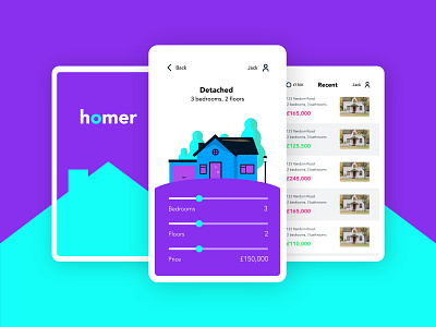 Homer homes app app buy grid home home screen homer house illustraion logo mobile pixel property real estate rent shot ui ux