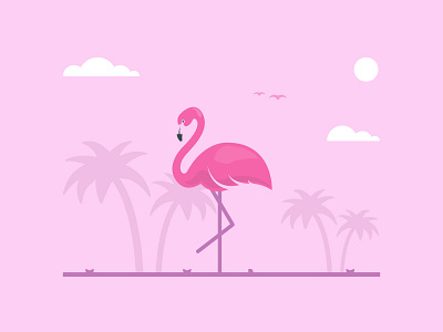 Flamingo animal bird dribbble elegant flamingo flamingos fly hot illustration landscape pink scene shot sun tress tropical