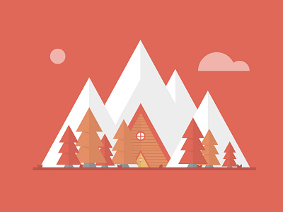 House in the hills colour design dribbble flat forest house hut icon illustration scene shape shot stroke travel trees triangle triangles vector