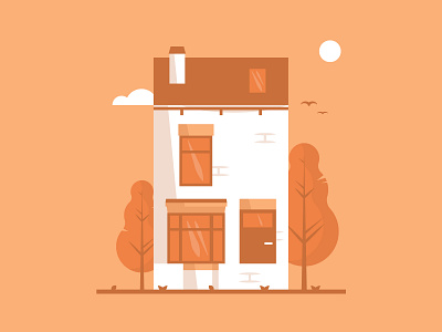 Houses building colour door dribbble flat home house household icon illustration orange scene shot sky stroke tree vector window