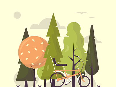 Outdoor trips autum bike cycle dribbble flat forest green grow health icon illustration leaf outdoors seasons shot travel trees trip vector woods