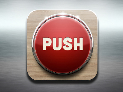 Push 2.0 button circle icon ios red shine wood