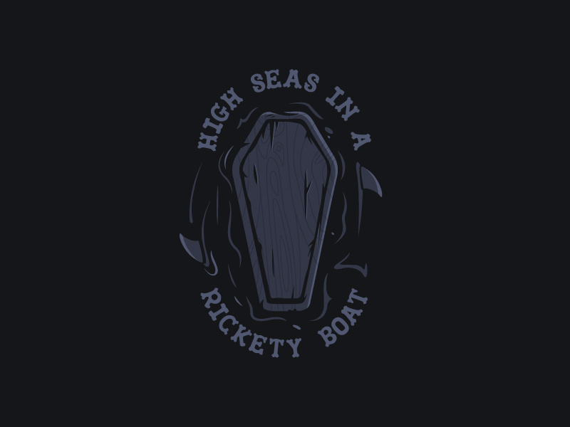 Treacherous Waters run the jewels typography grayscale rtj apparel tattoo coffin water shark illustration vector
