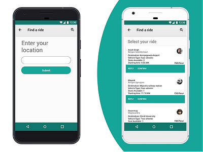 Booking or Finding rides android google lift list material design search ui user interface