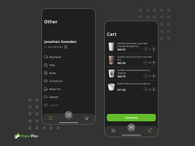 Mobile App - Paperplus basket card design product profile scan shop store