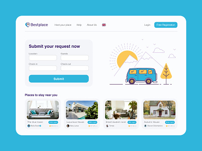 A place to stay on the trip - Bestplace design illustration interface landing minimal travel ui ui trend uidesign userinterface vector web