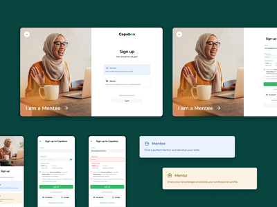 Capabox - sign up login mentee mentor mentoring onboarding signup ui ux