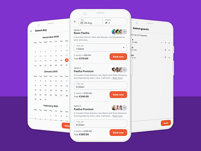 Select events app booking calendar list mobile select selection