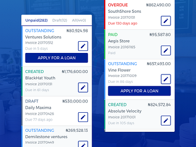 Invoicing App - Invoices list