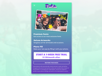 Subscribe Photo Editor APP app editor fonts mobile photo purchases restore subscribe tags trial ui