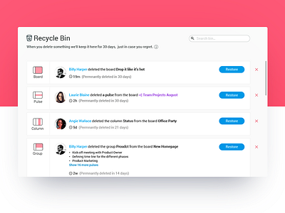 Recycle Bin UI bin dapulse delete product project management recycle bin ui ux
