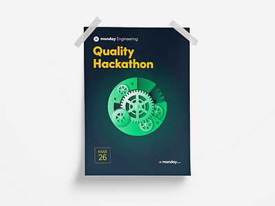 Quality Hackathon Poster clockwork cog monday.com poster quality
