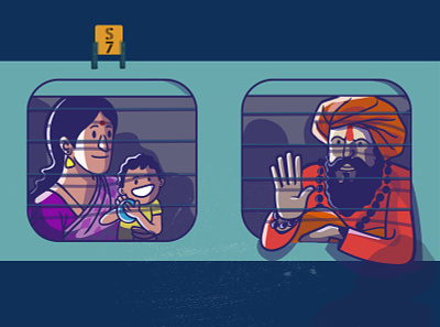 Railway chronicles- shot 1 design expression illustraion india indian passenger people railway railway station satishgangaiah travelers vectorart