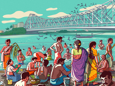 Howrah Bridge design ganga howrahbridge illustration illustrator india indian kolkata river satishgangaiah vector