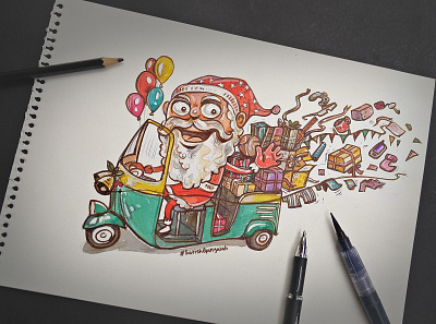 Santa Claus art auto boomblastdesign christmas christmas greeting designer designtable gifts holidays illustraion illustrator india ink rickshaw santa satishgangaiah secretsanta